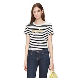 Kate Spade NY “Queen Bee” Striped Tee  - Black & White- Brooms Street collection